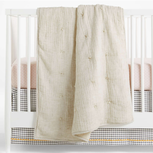 Aire Stone Tan Crinkle Organic Cotton Baby Crib Quilt