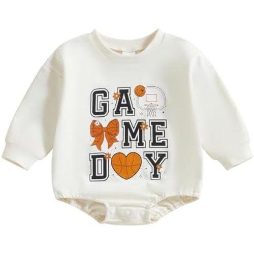 Baby Boy Girl Basketball Outfit Game Day Bubble Romper Long Sleeve Bodysuit Newborn Sweatshirt Infant Fall Clothes