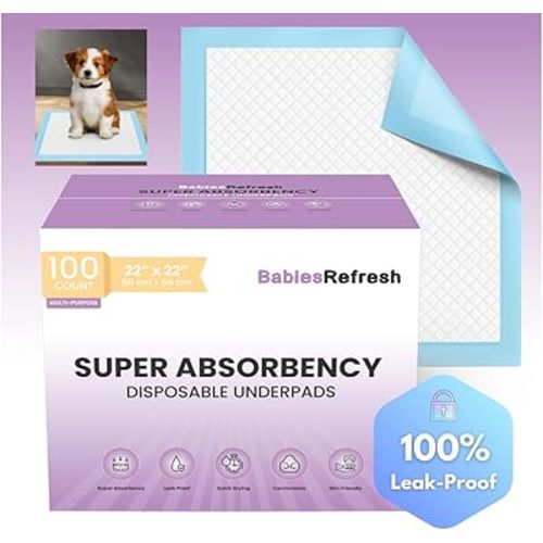 100 Count Super Absorbency Medium 22” x 22" Disposable Underpads, Leakproof Quick Drying for Multi-use for Babies, Puppy Pads and Adults, Potty Training Pads, Pet Pee Pads, Cat Pee Pads, Blue