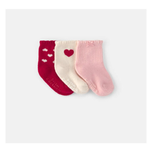 Baby Girl 3-Pack Heart Valentine's Day Baby Booties - Red/Cream/Pink | Carter's