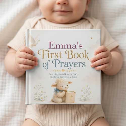 Personalized First Prayer Book for Kids with Name, Christian Bedtime Prayers Keepsake, Baptism Christening Gift Boy Girl, Baby Dedication