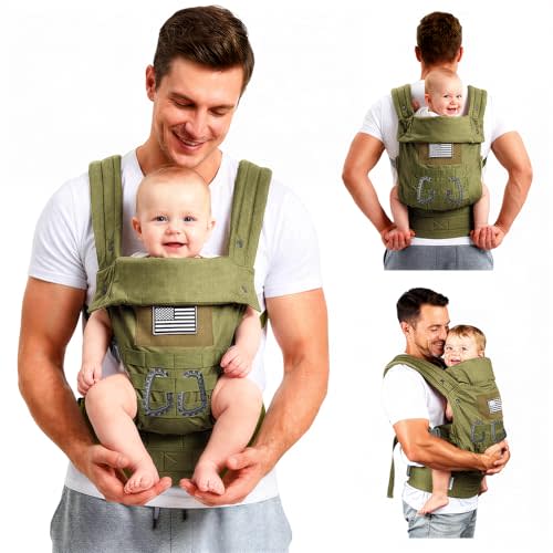 Baby Carrier, Lumbar Support Infant Carrier (0-36M, 8-33 lbs) with Foldable Headrest Carabiners for Big and Tall Parents, Men, Women (Green)