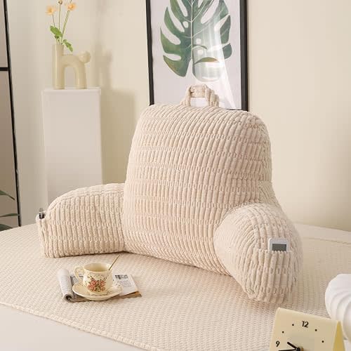 PAJEO Reading Pillow for Sitting in Bed, Large Backrest Reading Pillow with Polypropylene Cotton (Cream Corduroy, Large(19inch))