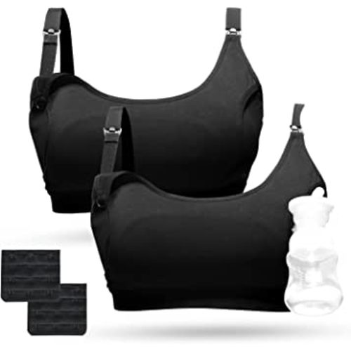 Momcozy Pumping Bra, Pumping Bra Hands Free 2 Pack Comfortable All Day Wear Pumping and Nursing Bra in One Holding Breast Pump for Spectra, Lansinoh, Medela