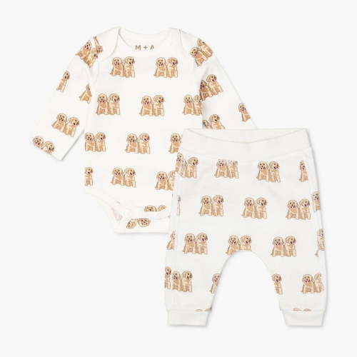 M+A by Monica + Andy Organic Cotton Gender Neutral First Moves Bodysuit + Groove Pant Set, Sizes Newborn -18 Months