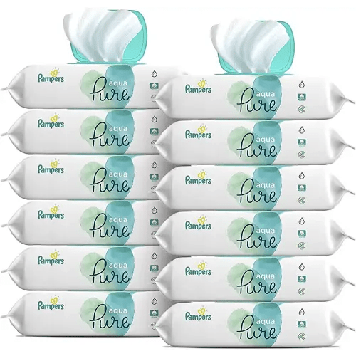 Baby Wipes, Pampers Aqua Pure Sensitive Water Baby Diaper Wipes, Hypoallergenic and Unscented, 56 Count (Pack of 12)