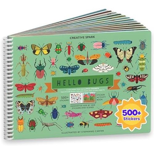 Cupkin Hello Bugs Sticker Book Activity for Kids, Toddler Airplane Travel Essentials, 500+ Bugs Stickers for Kids + 12 Scenes + 12 Coloring Book Pages, Bug Lover Gift, Children's Crafts Ages 2-8