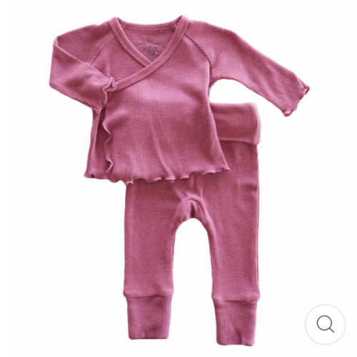 Caden Lane -
2pc Bamboo Waffle Crossover Top & Bottom | Cranberry