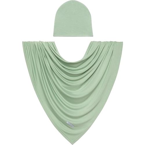Posh Peanut Baby Swaddle Blanket & Beanie - Matching Newborn Swaddle Set, Doubles As Receiving Blanket or Nursing Cover (Sage)