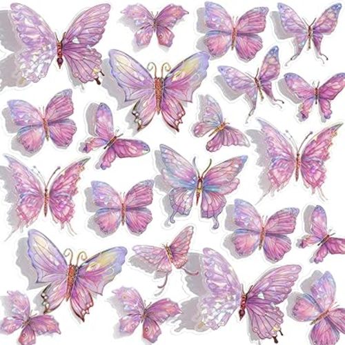 3D Butterfly Wall Decor - 50PCS Removable PVC Butterflies Wall Stickers- Multi-Size (2.8"-3.9")- DIY Removable Wall Art Decal for Kids Room, Nursery, Bedroom, Classroom, Party Decoration (Pink)