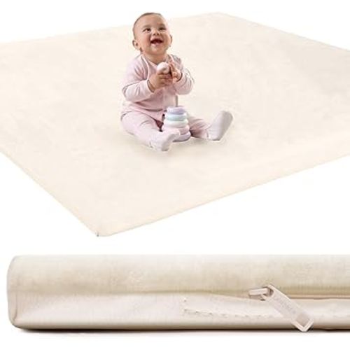 Flannel & PU Leather Baby Play Mat – Padded Baby Play Mat for Floor,1.2" Thick 50x50 Playpen Crawling Mat with Removable Washable Cover,Non Slip Soft Nursery Rug for Toddlers,Infants,Kids, Easy to Clean Yoga Mat