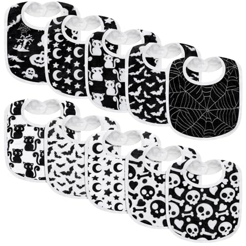 Chicingyou 10 Pcs Gothic Spooky Baby Bibs Goth Punk Cotton Bib Bandana Drool Baby Stuff for Feeding Drooling Teething Unisex Boys or Girls 0-36 Month Christmas Clothes Outfit