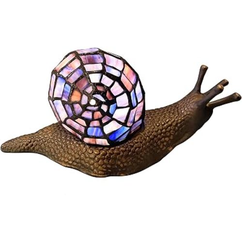 Bieye L10976 Land Snail Tiffany Style Stained Glass Accent Table Lamp for Home Decoration (Purple, 10" D x 5" W x 5" H)