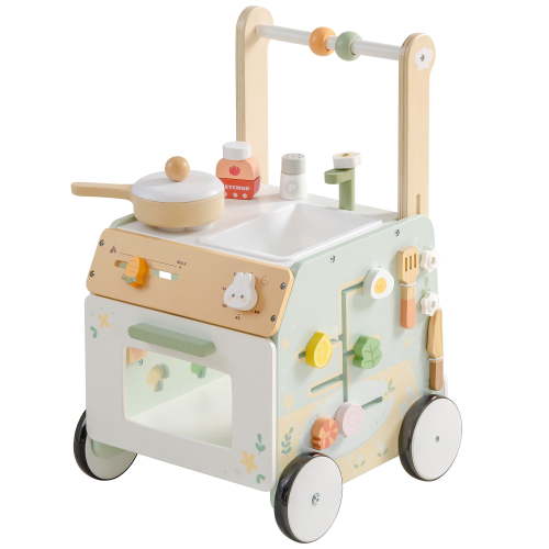 Robud Wooden Baby Push Walker, Montessori Learning Adjustable Toy with Activity Panel & Safety Wheels, Prevent O-Shaped Legs, for 10-12 Months 1 2 3 Years Old Girls Boys