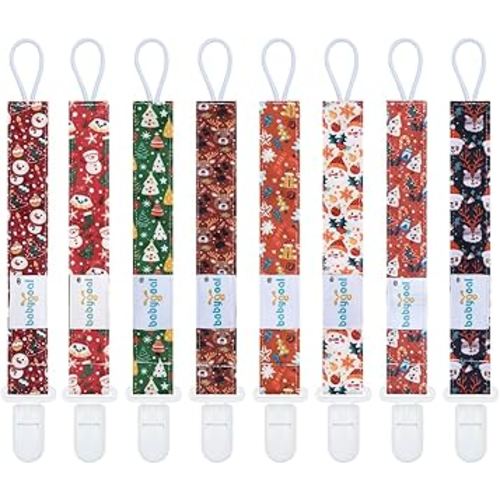 babygoal Baby Christmas Pacifier Clips 8 Pack, Pacifier Holder Clips Fits for Most Pacifier and Binkies 8PS38-B