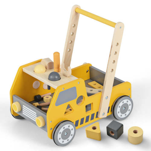 2-in-1 Wooden Baby Walker With Adjustable Speed and Bottom Storage-Yellow