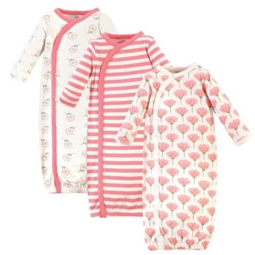 Touched by Nature Baby Girls Organic Cotton Side-Closure Snap Long-Sleeve Gowns 3pk, Tulip, Preemie