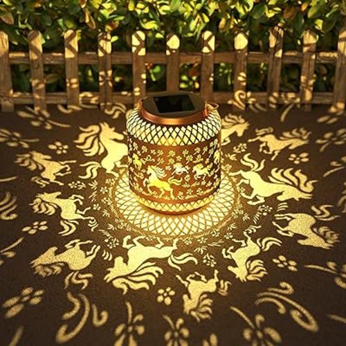 Horse Garden Solar Lantern for Outdoor Decor – Birthday Gifts for Women, Mom, Grandma – Waterproof Metal Hanging Light for Patio, Yard, Porch, Backyard