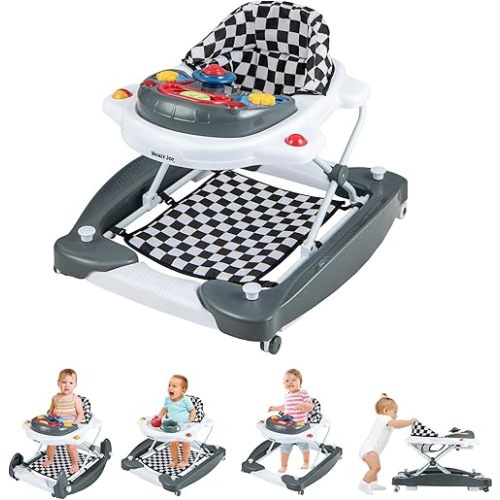 HONEY JOY Baby Walker, 6-in-1 Foldable Baby Walker and Bouncer Combo, Infant Activity Walker with Wheels, Adjustable Heights, Rocker, Music, Lights, Walker for Baby Boy Girl 7-14 Months (Gray)