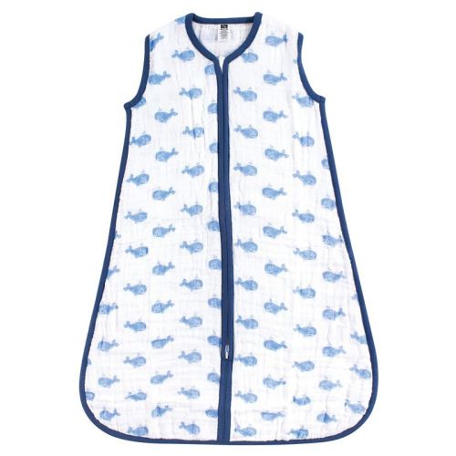 Hudson Baby Infant Boys Muslin Cotton Sleeveless Wearable Sleeping Bag, Sack, Blanket, Blue Whale, 6-12 Months