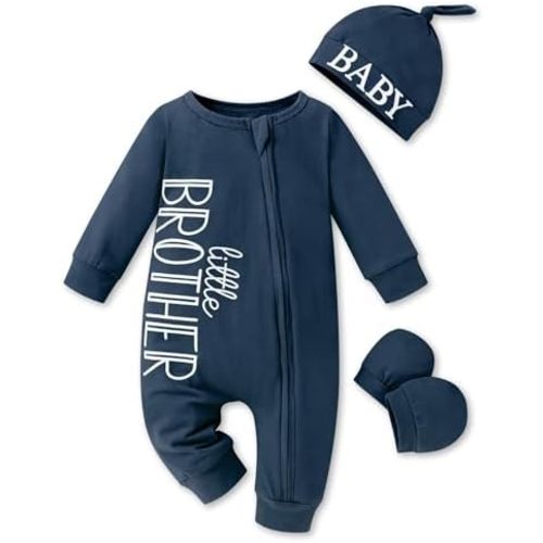 Baby Boy Clothes Letter Print One Piece Romper Baby Coming Home Outfits with Hat Newborn Boy Outfits