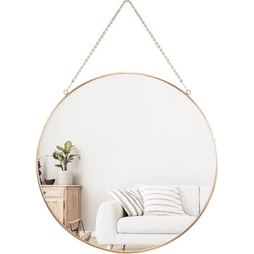 Dahey 11.8-inch Small Hanging Circle Mirror Wall Decor Gold Round Mirror with Hanging Chain for Living Room Bathroom Bedroom Dorm College Office, Gold