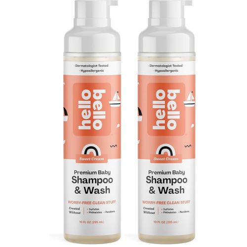Hello Bello Extra Gentle Shampoo and Body Wash, Hypoallergenic and Pediatrician Tested Formula for Babies and Kids, Sweet Cream Scent, 10 FL Oz (2 Pack)