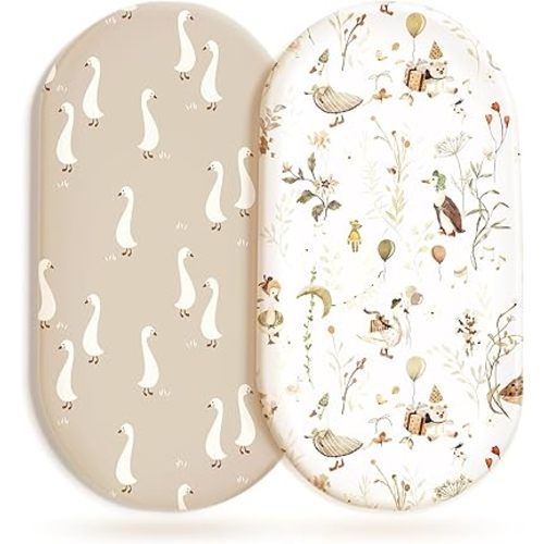 Stretchy Ultra Soft Fitted Bassinet Sheets 2 Pack, Universal Fitted for Baby Cradle Moses Basket Oval Rectangle Mattress Safe and Snug, Stylish Bassinet Sheet for Baby Boy and Girl