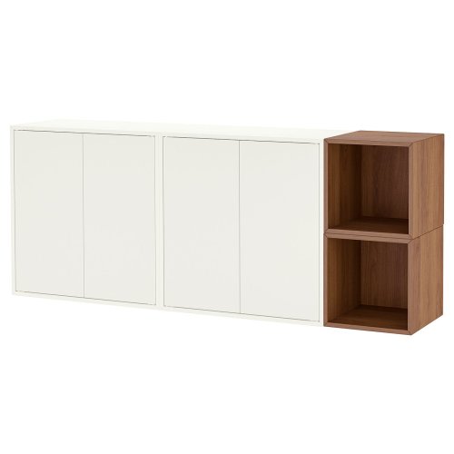 EKET Wall-mounted cabinet combination - white/brown walnut effect 68 7/8x13 3/4x27 1/2 "