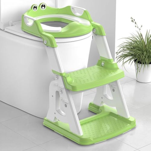 Potty Training Seat, Upgrade 2 in 1 Potty Training Toilet for Toddler, Toddler Toilet Seat for Boys Girls with Support Bar, Anti-Slip Pad and Step Stool (Green)