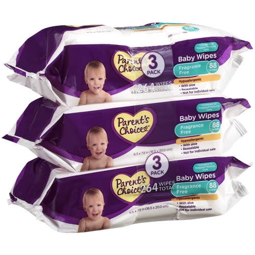 Parent's Choice Fragrance Free Baby Wipes, 3 Pack, 264 Sheets