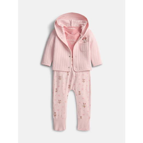 Disney Baby Wishes + Dreams Minnie Mouse Hooded Cardigan, Bodysuit and Pants Set, 3-Piece, Sizes 0/3M-18M