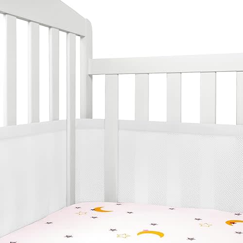 Breathable Crib Mesh Liner, 3mm Breathable Mesh, Safe and Compliant Crib Single Layer Breathable Mesh Liner, Protects Baby Legs and Arms, Fits 4 or 3 Sides Full-Size Crib, Better Fixed Support, White