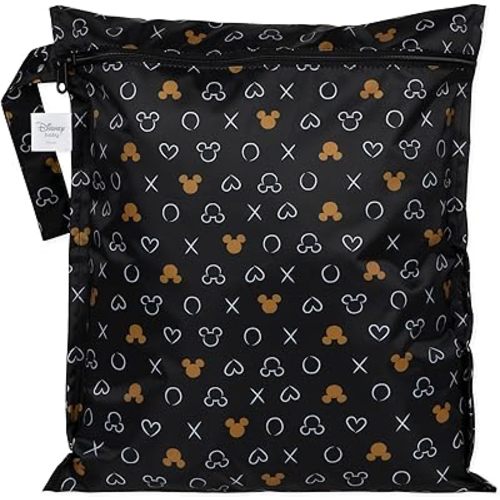 Bumkins Disney Waterproof Wet Bag for Baby, Travel, Swim Suit, Cloth Diapers, Pump Parts, Pool, Beach, Gym Clothes, Toiletry, Hook to Stroller, Daycare, Zip Reusable Wetdry Packing, Minnie Mouse Icon