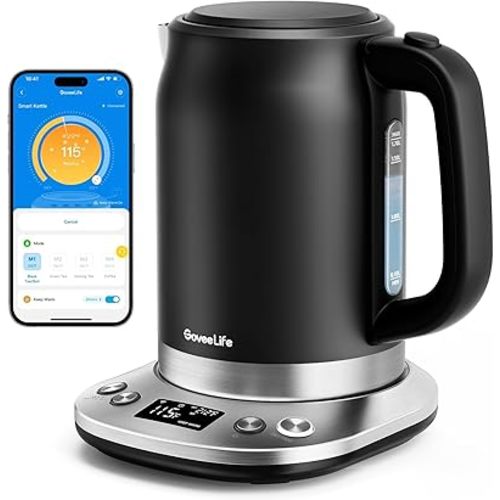 GoveeLife Smart Electric Kettle Temperature Control, WiFi Electric Tea Kettle with Alexa Control, 1500W Rapid Boil, 2H Keep Warm, 1.7L BPA Free Stainless Steel Water Boiler for Tea, Coffee, Oatmeal