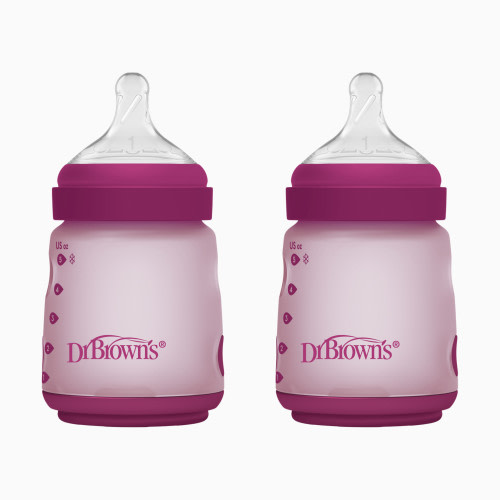 Dr. Brown's Options+ Wide-Neck Silicone Baby Bottles - Pink, 5 Oz