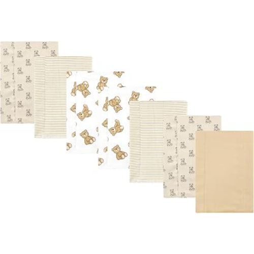 Luvable Friends Hudson Baby Flannel Burp Cloths 7pk, Cuddle Bears