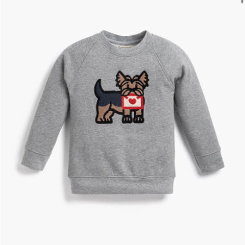 Embroidered Crewneck, 12-18mo (Valentine's Day Dog on Heather Grey)