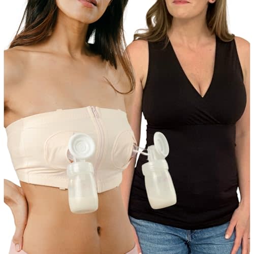 Hands-Free Pumping Bra - Comfortable, Adjustable, Customizable - Converts Nursing Bra or Maternity Bra to Breast Pump Bra