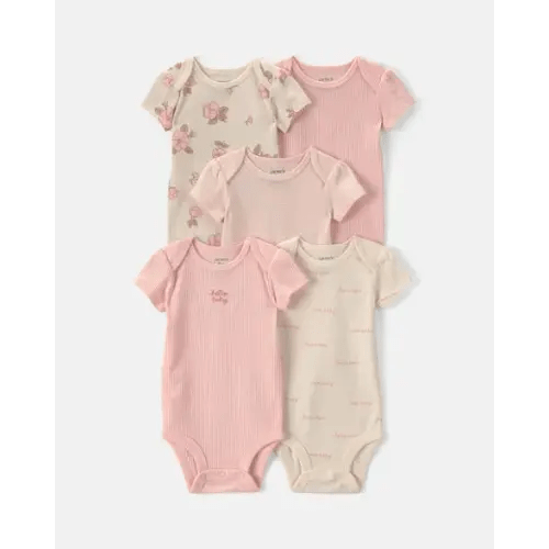 Baby Girl 5-Pack Floral Multipack Bodysuits - Pink/Ivory | Carter's