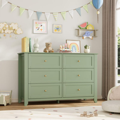 Ebern Designs 6 Drawer Dresser with Metal Knobs, 47.2" Wide Wooden Double Storage Chest for Bedroom Entryway Hallway & Reviews | Wayfair