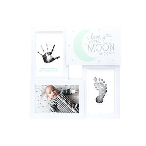 Tiny Ideas Love You to The Moon and Back Baby Handprint & Footprint Collage Frame, Baby Keepsake Photos, with Ink Pad, Newborn Nursery Decor, 4" x 6" Photo