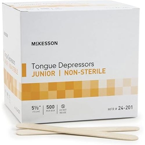 McKesson Tongue Depressors [500 Count] Junior Size, Non-Sterile, Wood, Unflavored, Splinter-Free, 5.5 in – Use for Medical, Arts, Crafts, Spa