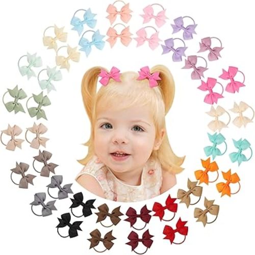 Jollybows 40PCS Baby Girls Hair Bows Ties Boutique Elastic Hair Rubber Ribbon Hair Band Accessories for Kids Toddlers Infants