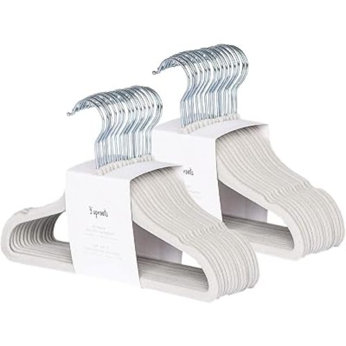 3 Sprouts Velvet Baby Hangers - Non-Slip Hangers for Infant and Toddler Clothes - Slim Space-Saving Design with Nordic Colors for Nursery - 30 Pack - Gray