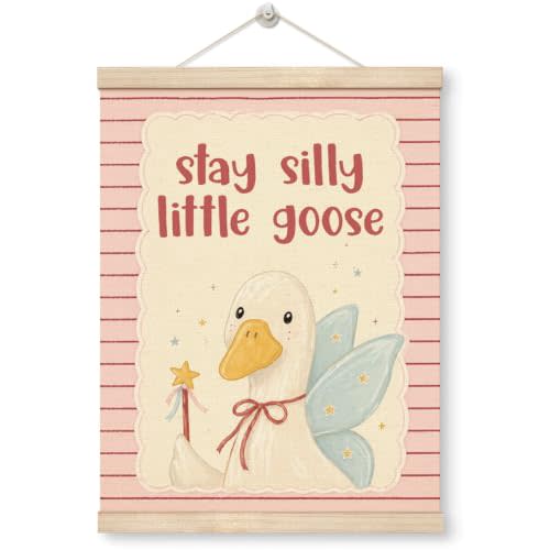 WDSXWH Stay Silly Little Goose Wall Banner Flag, Funny Pink Striped Goose Hanging Wall Decor for Kids Room Nursery Bedroom Playroom, 12x16 Inch