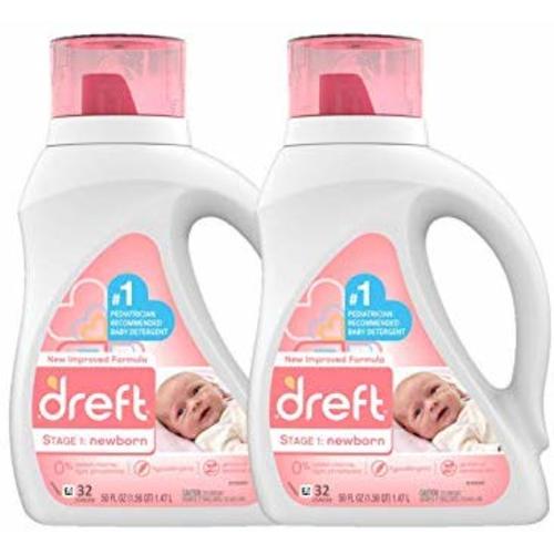 Dreft Stage 1: Newborn Hypoallergenic Liquid Baby Laundry Detergent (HE), Natural for Baby, Newborn, or Infant, 32 Loads (Packaging May Vary), 50 Fl Oz (Pack of 2)
