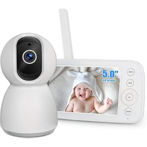 No WiFi Baby Monitor Camera, 5 Inch LCD Pan-Tilt, Night Vision, 2-Way Audi