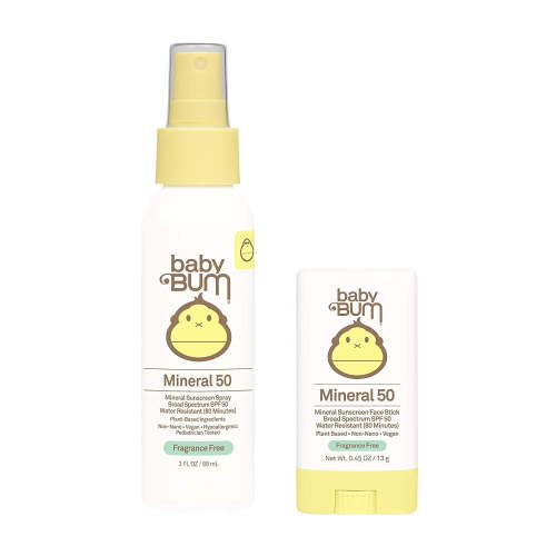 Sun Bum Baby Bum SPF 50 Sunscreen Spray & Face Stick | Mineral Uva/Uvb Face & Body Protection for Sensitive Skin | Fragrance Free | Travel Size