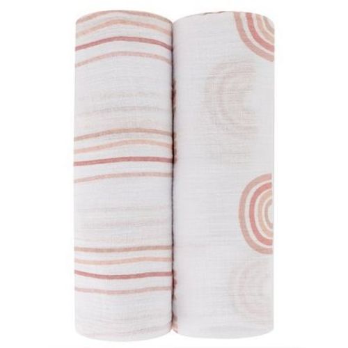 Ely's & Co. Cotton Muslin Swaddle Blanket Dusty Pink Rainbow Collection 2 Pack